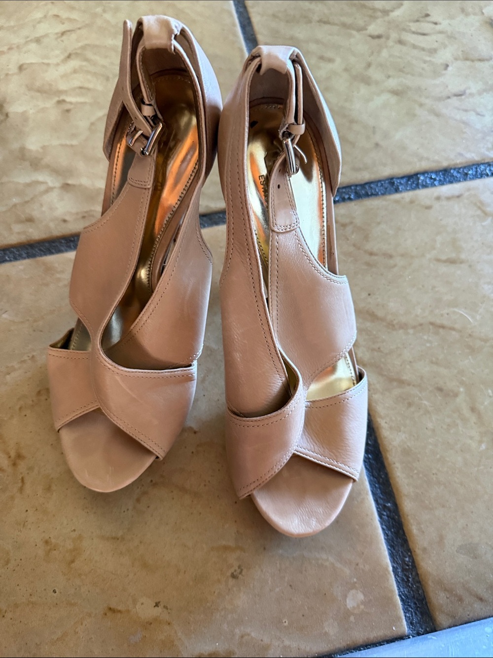 Coach Blush Tan Nude Peep-Toe Ankle-Strap Heels